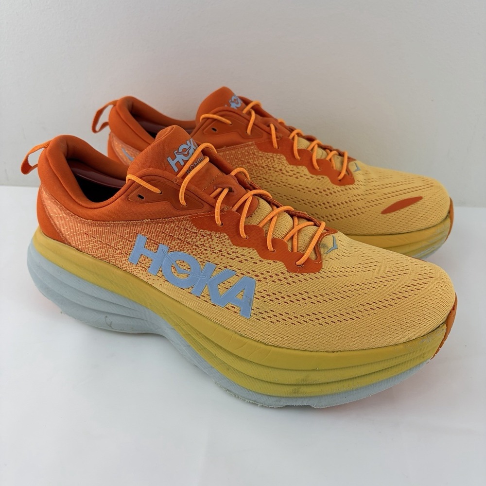 Hoka One One Bondi 8 Orange Yellow Running Shoes Mens 11.5D